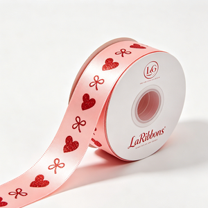 Cinta de Raso de Poliéster con Estampado de Corazón, Mariposa y Lazo, para Envolver Regalos Románticos de Boda o Aniversario - Product Image 2