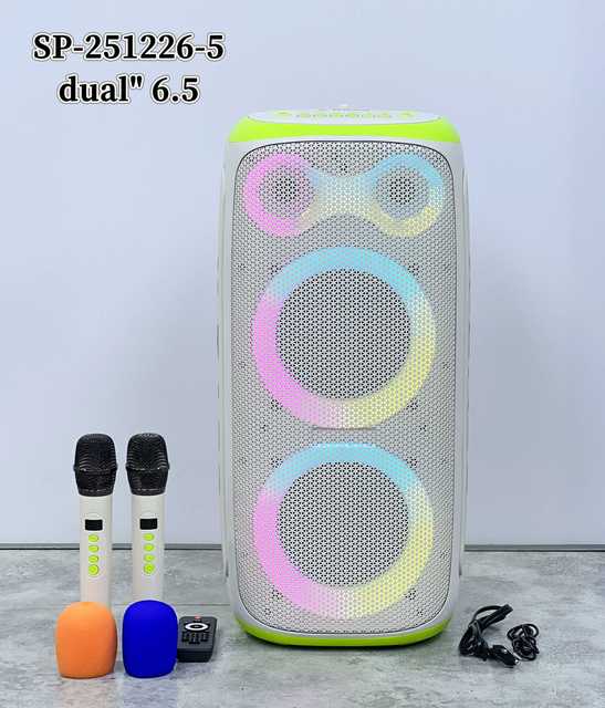 SP-251226-5 Dual 6.5 Inch Speaker Bluetooth Speaker with Microphone LED Lights Portable Outdoor Karaoke Sound System