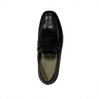 Mocassins Penny en cuir véritable noir à bout carré arrondi, talon bas, à enfiler, chaussures décontractées
