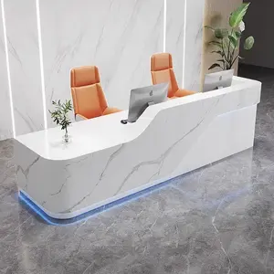 French Style Luxury White MDF Front Desk LED Lights Size Can Be Customized Salon Beauty Front Reception Desk