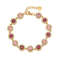 Gelang Tenis Berlian Imitasi Bulat Dua Warna Pink, Baja Tahan Karat 304 Berlapis Emas, Gelang Rantai Warna Fuchsia & Pink Muda Bergantian