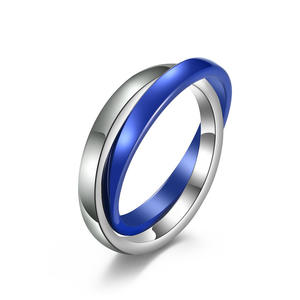 Double Circle Titanium Steel <b>Ring</b> Blue Silver Two Tone Wedding Band Unisex Couple Jewelry Gift Fashion <b>Ring</b> - Product Image 5