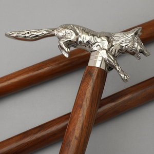 Bastón Náutico de Madera con Mango de Diseño de Cabeza de Zorro, Eje Marrón Plateado, para Caballeros, Artesanía Calvin - Product Image 1