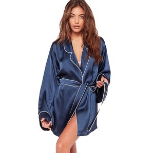 Chal/bata kimono collar barato logotipo bordado de color sólido de satén traje de dama de honor - Product Image 4