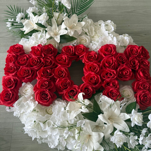 Corona Funebre di Fiori Artificiali in Seta Bianca <span class=keywords><strong>e</strong></span> Rossa da 55CM, Decorazioni Floreali Artificiali per Tombe <span class=keywords><strong>e</strong></span> Lapidi - Product Image 3