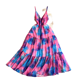 <span class=keywords><strong>Vestido</strong></span> Maxi Romántico Casual de Verano con Estampado Floral, Cuello en V, Tirantes Finos, Espalda Descubierta, Cintura Ajustada y Volantes - Product Image 1