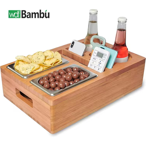 WDF ไม้ไผ่ธรรมชาติโซฟาบาร์กล่องคอนโซลถ้วยผู้ถือออแกไนเซอร์เพื่อนกล่องขนมขบเคี้ยวถาดไม้ไผ่โซฟาถ้วยผู้ถือสําหรับเครื่องดื่มและอาหาร - Product Image 1