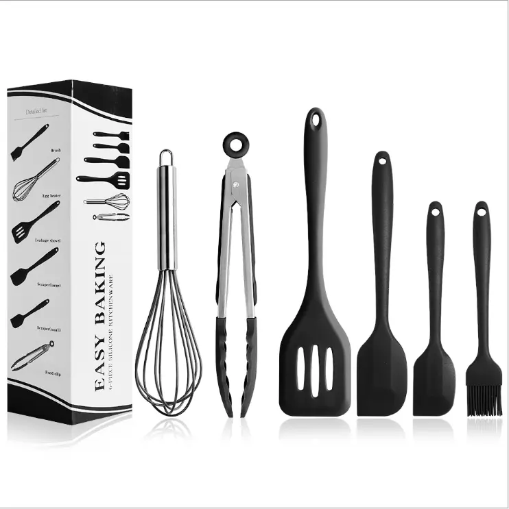 Brosse à fouet, petite et grande spatule à grattoir, outils de cuisine, ustensile de cuisine en Silicone avec boîte de couleur, 6 pièces