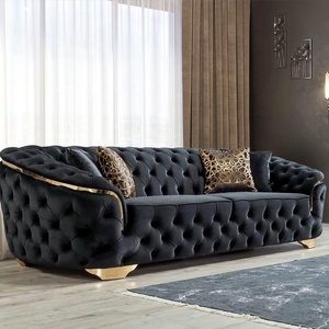 Nova ánh sáng sang trọng phòng khách nhung đen 2 chỗ ngồi <span class=keywords><strong>sofa</strong></span> với chân vàng bọc tufting loveseat phòng chờ ghế <span class=keywords><strong>sofa</strong></span> bộ - Product Image 1