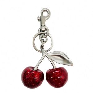 Wholesale Red Black 3D Crystal Eco-Friendly UV Printed Silicone <b>Key</b> <b>Ring</b> Women Girl <b>Bag</b> Charms Cherry Keychain - Product Image 3