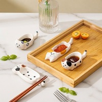 Petit bol en céramique motif chat de dessin animé, multifonctionnel, pour sauce, repose-baguettes et assaisonnement, pour la décoration de table de cuisine