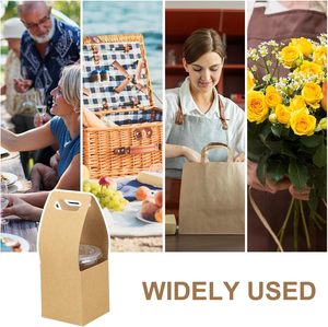 ที่ใส่เครื่องดื่มพร้อมหูหิ้ว ทำจากกระดาษคราฟท์ ใส่แก้วได้ 1 ใบ สำหรับเครื่องดื่มร้อนหรือเย็น ถุงของขวัญลายดอกไม้ กล่องห่อดอกไม้ สีน้ำตาล - Product Image 6