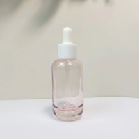 Flacon compte-gouttes en verre transparent rose pastel pour cosmétiques, personnalisable avec logo, 30 ml, rond, vide, pour sérum