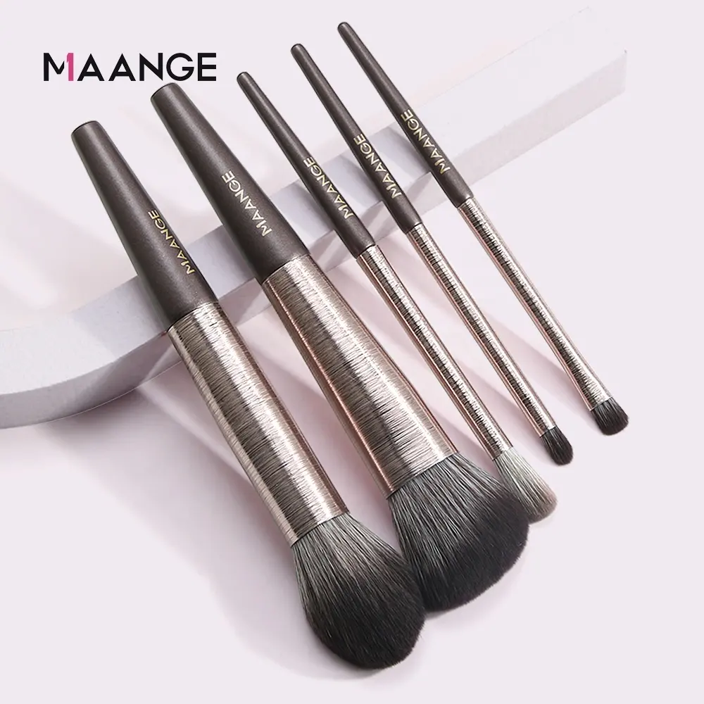MAANGE 5PCS Wholesale Price high-quality cosmetic brush champagne wooden Wire drawing tube concealer eye shadow makeup brush set