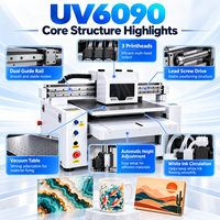 Printer UV Flatbed 6090 Efisiensi Tinggi untuk Produksi Papan Signage Presisi Stabil, Kaca, Kulit, Kayu Lapis, PVC, Akrilik