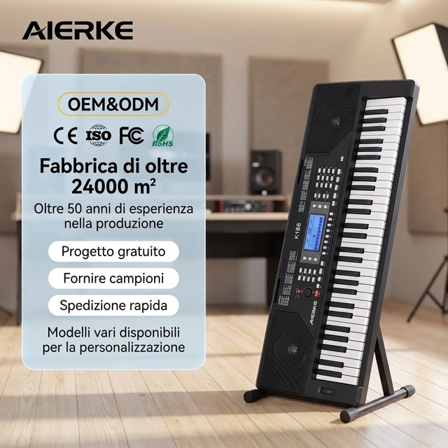 AIERKE K186 61-Key Portable Electronic Piano with Touch Response and Display Interface