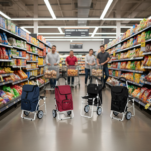 Carrito de Compras de Aluminio de 39 Pulgadas para Supermercado, con Asiento, Bolsillo, Plegable, Superficie de PU, Modelo 75281A, 4 Piezas/Caja - Product Image 3