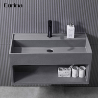 Lavabo de salle de bain en pierre artificielle, nouveau style, bon marché, couleur grise, pierre artificielle, Surface unie