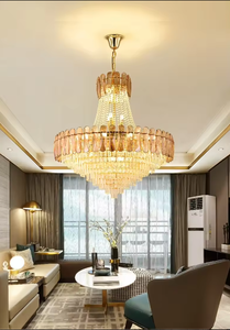 Precio de fábrica Iluminación interior Ámbar Gris Sala de estar Moderna Islámica Colgar Luz K9 Araña de cristal - Product Image 5