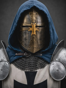 Costume d'armure complète 3D de Chevalier Templier en acier, avec cape bleue à capuche, pour guerrier croisé médiéval, reconstitution historique et casting - Product Image 5