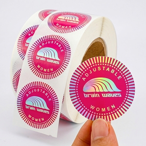 Custom Private logo Printing Pink Color Hologram Sticker Self Adhesive Roll Shiny Holographic Label - Product Image 1
