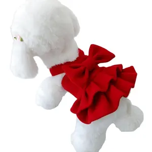 Neujahr Weihnachten Rotes Woll-Teddy-Hunde kleid mit Schleifen knoten Katzen kleidung Bichon Hiromi Winter-Haustier kleidung