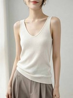 Camisole sans manches en cachemire peigné à col en V pour femme, pull rayé ajusté à porter sous les vêtements, vente en gros