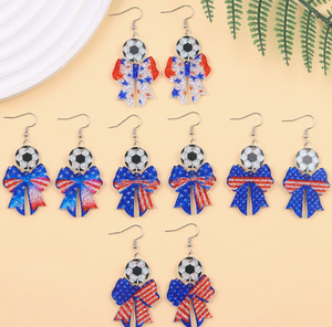 Boucles d'oreilles pendantes personnalisées en acrylique avec nœud et éléments <span class=keywords><strong>de</strong></span> football pour femme, motif drapeau américain, cadeau pour les fans <span class=keywords><strong>de</strong></span> football - Product Image 3