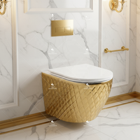 WC suspendu mural monobloc de luxe en céramique or et noir, électroplaqué, avec siège de toilette musulman