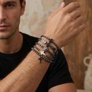 Pulsera de cuentas de hematita Resoul para hombre, pulsera con dije de cruz, pulseras trenzadas con cuentas, joyería de moda - Product Image 3
