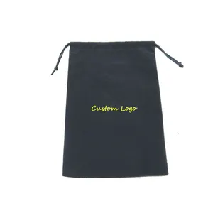 Best quality hot sale manufactory promotion black customized gold stamping logo soft velvet shoe reusable drawstring bags 01