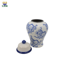 Pot à gingembre en porcelaine bleue et blanche avec couvercle, pot en céramique chinois à motifs floraux, vase chinoiserie à glaçure craquelée, fabrication OEM ODM, décoration intérieure