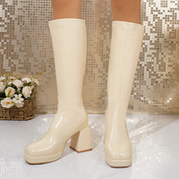 Bottes hautes à plateforme extensible pour femmes, talon bloc épais, fermeture éclair arrière, style vintage, bottines de mode urbaine