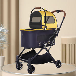 Lightweight 4-Wheel Pet Stroller <b>Foldable</b> and Portable Dog Cat Carriage with Transparent Pattern Travel Friendly Cat Dog Bag - Product Image 4