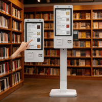 Terminal de paiement en libre-service pour librairie, écran tactile tout-en-un de 21,5 pouces, sur pied, avec imprimante thermique intégrée de 80 mm, processeur Intel I5