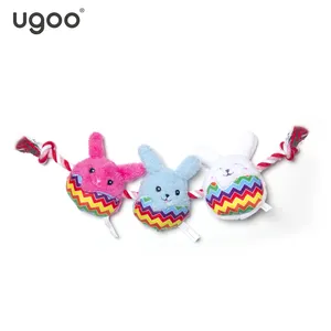 2024 Best Hot Sale Dog Toy Easter HAPPY BUNNIES EGGS ON ROPE TUG OEM Plush Rope Ball Indestructible Durable Dog Toys