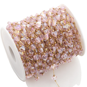 Cadena de Cuentas de Cristal en Forma de Corazón, Cadena de Acero Inoxidable para Hacer Pulseras, Material para Hacer Joyas, Cadena de Arroz H1548 - Product Image 4