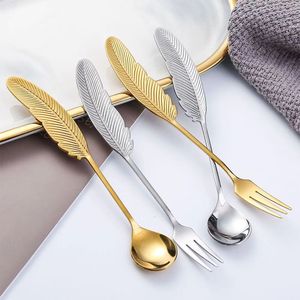 Feather <b>Spoon</b> And Fork 304 Stainless Steel Dessert Utensils For <b>Coffee</b> Fruit Bird's Nest Gift - Product Image 1