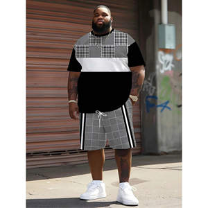 Completo da <span class=keywords><strong>uomo</strong></span> casual a due pezzi con t-shirt a sublimazione Factory Sublimation Plus Size, stile street fashion, bianco e nero, classico con strisce a contrasto. - Product Image 1