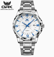OPK 6003 Montre de luxe pour homme à quartz en acier inoxydable étanche 40 mm avec bracelet en cuir, éclairage nocturne, mode, affaires, sport
