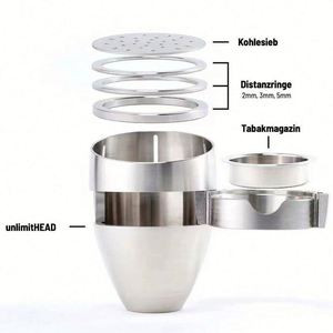 Elegante y Moderna Cazoleta de Acero Inoxidable Duradera e Impermeable para Cachimba con Bandejas de 2 Niveles para Carbón y Tabaco, Incluye Pinza para Carbón - Product Image 5