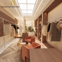 Design d'intérieur exquis pour showroom de vêtements, décoration de boutique de vêtements, mobilier, nom de la boutique de vêtements pour femmes