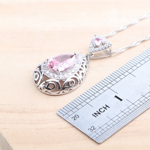 Conjunto de Joyería Nupcial para Boda de Topacio Rosa y Plata Esterlina 925 para Mujer con Piedras de Zirconia Aretes Anillo Pulsera Colgante y Collar - Product Image 5