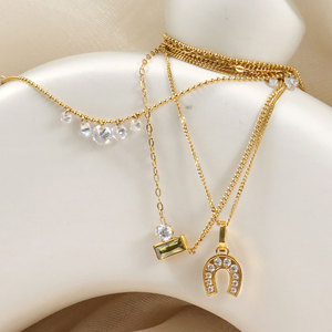 Colliers pendentifs mode délicats, Collier fer à cheval en acier inoxydable avec chaîne <span class=keywords><strong>gourmette</strong></span> et zircon transparent pour femme, étanche - Product Image 3