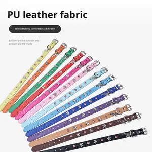 Großhandels preis Small MOQ Solid Color PU Leder material Verstellbares kleines Hunde halsband Katzen halsband mit Strass steinen - Product Image 4