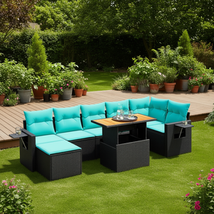 Ensemble de canapés de patio en polyrotin noir, 8 pièces, avec coussins, meubles de jardin, ensemble de sièges d'extérieur - Product Image 2