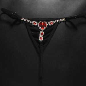 Sous-vêtements extensibles, culotte bikini à strass en forme de cœur, chaîne de taille T-back, chaîne de string plaquée or, chaîne de corps, lingerie femme sexy - Product Image 2