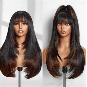 Perruque longue et droite à <span class=keywords><strong>dégradé</strong></span> de couleurs naturelles, coupe dégradée, style brésilien pour femmes noires, perruque synthétique en dentelle 3x1, vente en gros - Product Image 2
