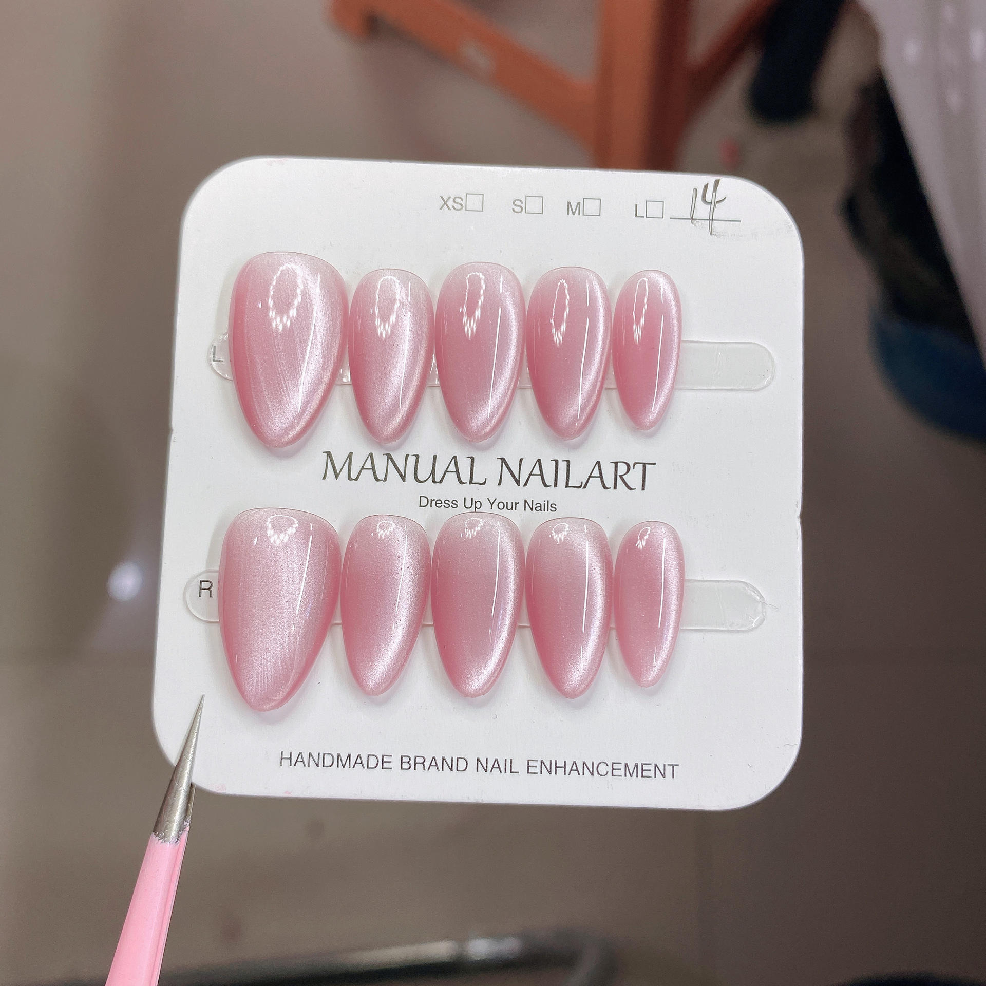 TSZS Wholesale Price Sparkling Cat Eye Pure Handmade Press on Nail 10Pcs Multi-Color Almond Shape Wearable Nail Fake Nails