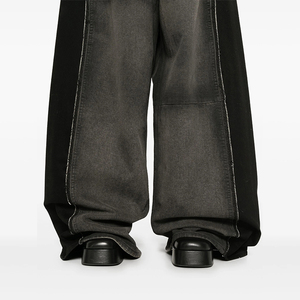 Jeans da Donna Personalizzati Super Baggy a Gamba Larga, <span class=keywords><strong>Pantaloni</strong></span> in Denim Streetwear a Vita Media con Lavaggio Vintage e Color Block Nero - Product Image 4